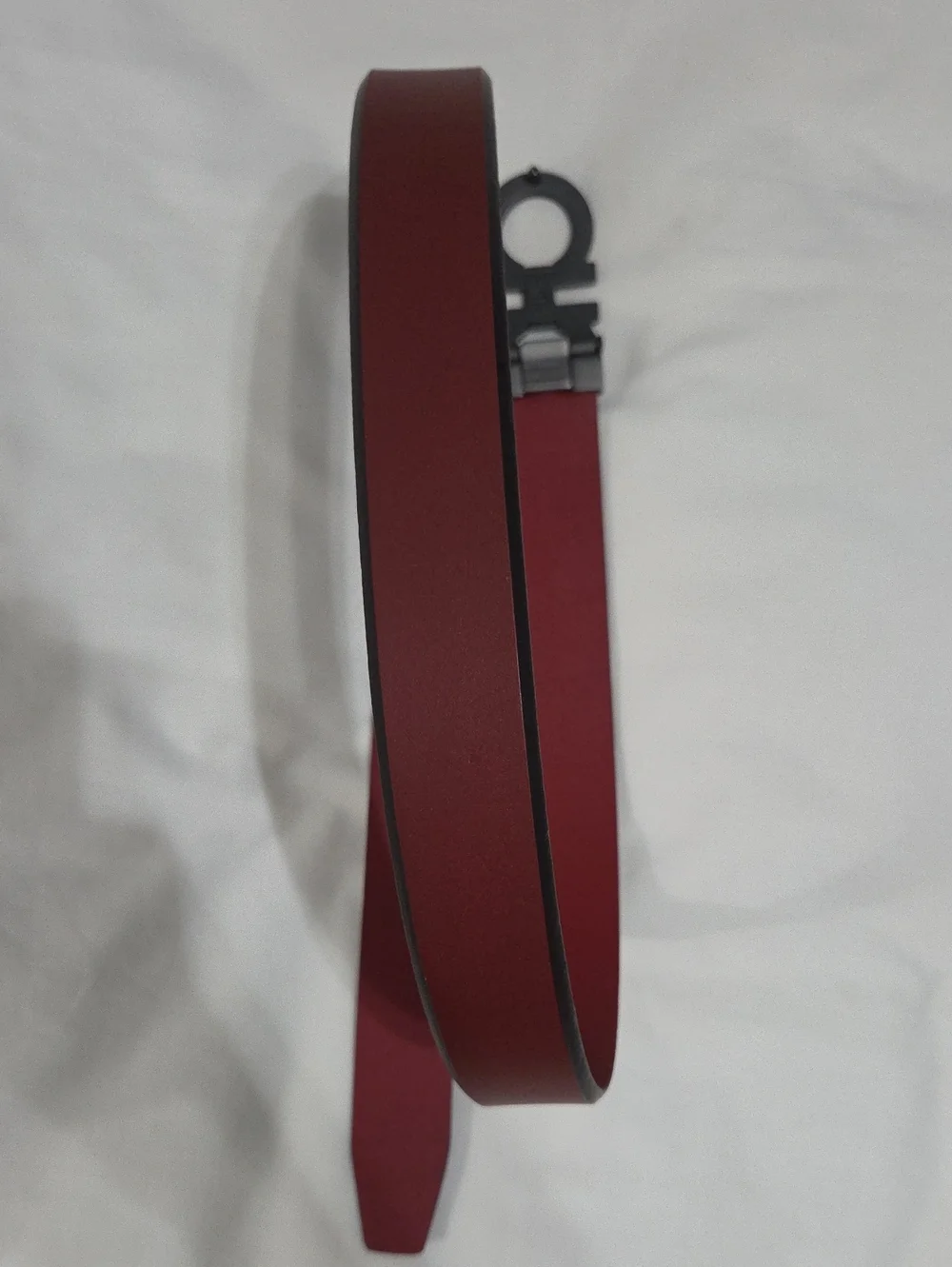 Salvatore Ferragamo Auburn Brown Leather Belt Double Gancini Buckle